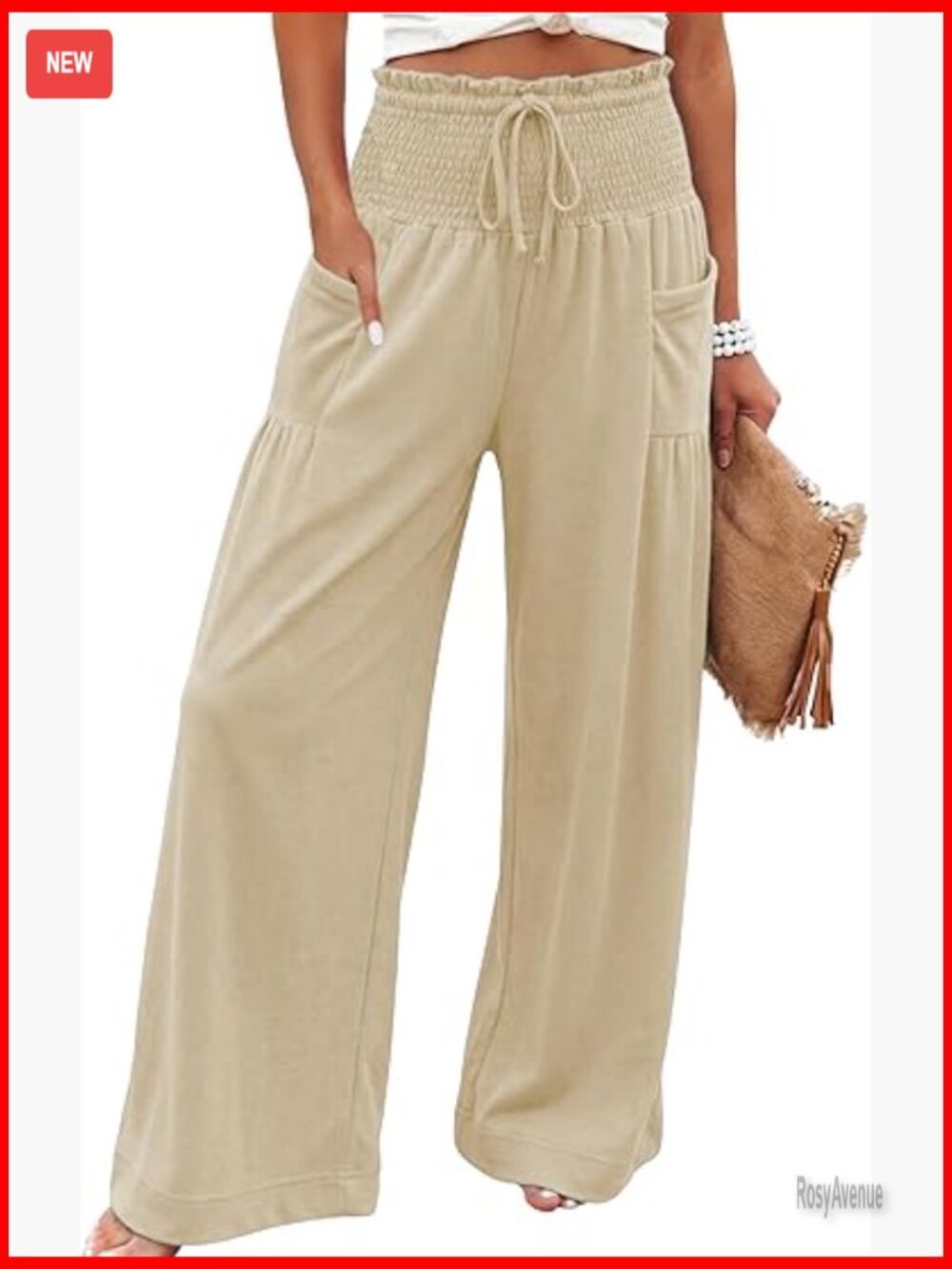 Boho High Waist Wide Leg Palazzo Pants with Pockets, Lounge Trousers